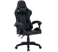 BAKAJI Silla para Gaming de Oficina o casa de Piel sintética con Respaldo reclinable y cojín Lumbar Giratorio 360 Grados dirección Altura Regulable Base 5 Ruedas con reposapiés (Negro)