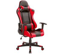 Bakaji Silla Sillón Escritorio para juegos Oficina en casa en piel sintética Respaldo reclinable Cojín lumbar Reposacabezas Rotación 360 grados Altura direccional ajustable 5 ruedas (Rojo)