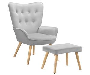 BAKAJI Sillón con Taburete para salón, sillón con puf, reposapiés, Silla para Dormitorio, Acolchada, Funda de Terciopelo Suave, reposabrazos Altos, diseño Moderno, Color Gris
