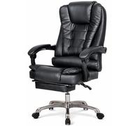 BAKAJI Sillón de Escritorio de Oficina con Masaje de Piel sintética y Respaldo reclinable, Base de Acero Cromado con Ruedas, rotación de 360 Grados, direccional, Altura Ajustable (Negro)