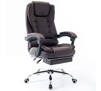 BAKAJI Sillón de Escritorio de Piel sintética con Respaldo reclinable y reposapiés, Base de Acero con 5 Ruedas giratorias a 360 Grados, Silla Presidencial de Oficina con Altura Ajustable (marrón)