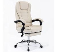 BAKAJI Sillón de Escritorio de Piel sintética con Respaldo reclinable y reposapiés, Base de Acero y 5 Ruedas giratorias a 360 Grados, Silla Presidencial de Oficina con Altura Ajustable (Crema)
