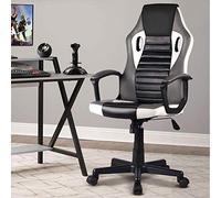 BAKAJI Sillón Presidencial ergonómico para Gaming de Carreras, de Piel sintética, para Oficina, casa, Dormitorio, Sala de reuniones, Regulable en Altura, giratoria y direccional, Gris