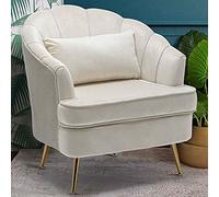 BAKAJI Sillón Relax tapizado en Tela con Estructura de Madera y Patas de Metal Color Dorado Acolchado diseño Moderno decoración Acolchada Amplio Respaldo Dimensiones 80 x 78 x 82 cm (Beige)