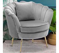 BAKAJI Sillón Relax tapizado Tejido Terciopelo Patas de Metal Color Dorado Acolchado diseño Moderno decoración Acolchada Amplio Respaldo de Concha tamaño 81 x 77 x 84 cm (Gris)