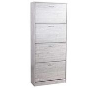 BAKAJI Slim Ahorra Espacio Gris Zapatero 4 Puertas estantes Porta Zapatos Doble Profundidad Madera 63x24x150 ingeniería