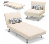 BAKAJI - Sofá Cama de 1 Plaza - Estructura de Metal - Funda en Tejido de algodón Acolchado - Respaldo reclinable - 5 Posiciones - Medidas 75 x 70 x 75 cm - Color Crema