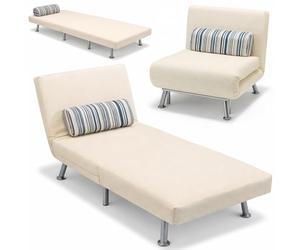 BAKAJI - Sofá Cama de 1 Plaza - Estructura de Metal - Funda en Tejido de algodón Acolchado - Respaldo reclinable - 5 Posiciones - Medidas 75 x 70 x 75 cm - Color Crema