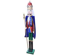 BAKAJI Soldado Cascanueces de Navidad de Madera Gigante Altura 106 cm Vestidos Pintados Barba y Pelo de Peluche con Mecanismo de Trabajo Decoraciones Navidad (Diseño 11)