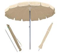 BAKAJI Sombrilla antiviento para playa, jardín, diámetro 220 cm, con poste de aluminio de 32 mm, estructura de 16 varillas de fibra de vidrio y revestimiento de tela de poliéster, 200 g, anti UV