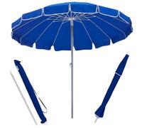 BAKAJI Sombrilla antiviento para playa, jardín, diámetro 220 cm, con poste de aluminio de 32 mm, estructura de 16 varillas de fibra de vidrio y revestimiento de tela de poliéster, 200 g, anti UV