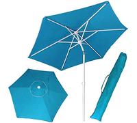 BAKAJI Sombrilla de playa o jardín con poste de acero reclinable revestimiento de tela anti UV Diámetro 210 cm con correa funda, azul claro, Ø 210 cm