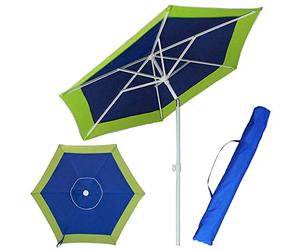 BAKAJI Sombrilla de playa o jardín con poste de acero reclinable revestimiento de tela anti UV Diámetro 210 cm con correa funda, Verde, Ø 210 cm, simple y minimalista