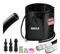 BAKAJI Sonda desatascadora de tubos de alta presión de 200 bar, sistema antitorsión con funda, 3 adaptadores, 2 boquillas fijas y giratorias, compatible con hidrolimpiadora Kärcher K2-K7 Lavor (30