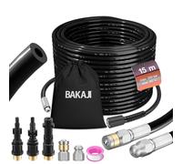 BAKAJI Sonda desatascadora de tubos de alta presión de 200 bar, sistema antitorsión con funda, 3 adaptadores, 2 boquillas fijas y giratorias, compatible con hidrolimpiadora Kärcher K2-K7 Lavor (15