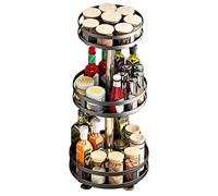 BAKAJI Soporte dispensador recipiente para especias cocina de metal con 3 estantes de cesta giratorios de 360 grados regulables en altura Accesorios ahorrar espacio casa cocina (redondo)