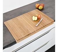 BAKAJI Tabla grande con borde, superficie de trabajo de madera de bambú, con ranura antigoteo, ideal para cortar verduras, carne y alimentos, color bambú natural (45 x 35 cm)