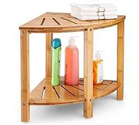 BAKAJI Taburete de baño Cuadrado, Madera, Beige, angolare