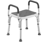 BAKAJI Taburete de baño de Aluminio, Altura Ajustable, Asiento de Ducha, Silla de baño para Personas Mayores, Patas de Goma Antideslizantes, Carga hasta 150 kg, Rectangular 52 x 42 x 59-71,6 cm