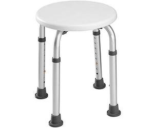 BAKAJI Taburete de baño de Aluminio, Altura Ajustable, Asiento de Ducha, Silla para Personas Mayores, Patas de Goma Antideslizantes (Color Blanco)