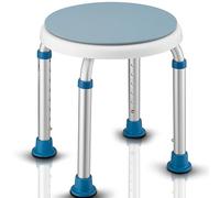 BAKAJI Taburete de ducha con 8 niveles de altura ajustable, silla de baño giratoria de 360°, soporte con patas antideslizantes, capacidad de hasta 150 kg, asiento de bañera ideal para personas mayores