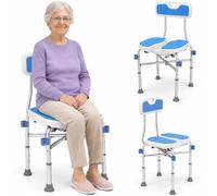 BAKAJI Taburete de Ducha con Respaldo y reposabrazos, Estructura de Aluminio y Asiento ergonómico de HDPE, Asiento de baño para Ancianos, discapacitados y Personas con Movilidad Reducida, Altura