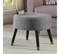 BAKAJI Taburete puf con Estructura de Madera y Revestimiento de Tela de Lino de Color Gris, reposapiés con Patas de 24,5 cm, Taburete Robusto con cómodo Relleno, Ideal para decoración del hogar y la