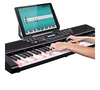 Bakaji Teclado Musical Pianola Electrónica 61 Teclas Luminosas Piano Multifunción con 255 Ritmos 50 Canciones Preestablecidas Función Percusión Entrada AUX Atril Puerta Partito/Tablet
