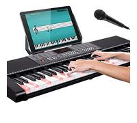 Bakaji Teclado musical plano electrónico, 61 teclas multifunción con 255 ritmos, 50 canciones preestablecidas, entrada AUX y soporte para partituras