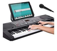 Bakaji - Teclado musical plano electrónico, 61 teclas, piano multifunción con 255 ritmos, 24 canciones, preestablecido, función de percepción, entrada AUX, soporte para partituras, tablet y micrófono