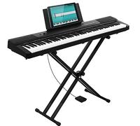 Bakaji - Teclado musical plano electrónico, 88 teclas semipesadas, piano multifunción con 140 ritm, 6 instrumentos musicales, función Split Twinova, entrada AUX USB + pedal atril y soporte