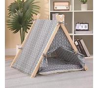 BAKAJI Tienda para Mascotas, caseta para Perros y Gatos con Marco de Madera Resistente y Cubierta de Tela Transpirable, caseta cómoda y fácil de Montar, Ideal para Interiores y Exteriores (Gris)