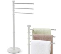 BAKAJI Toallero de Suelo Modelo Milano con 3 Barras Ajustables, toallero de pie con Base Redonda, Soporte Organizador de 3 Niveles giratorios de baño Independiente (Blanco)