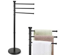 BAKAJI Toallero de Suelo Modelo Milano con 3 Barras Ajustables, toallero de pie con Base Redonda, Soporte Organizador de 3 Niveles giratorios de baño Independiente (Negro)