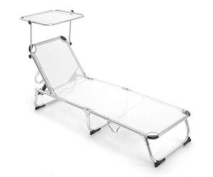 Bakaji - Tumbona de aluminio con techo parasol, plegable, ocupa poco espacio, ideal para playa o jardín, Bianco