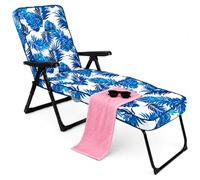 BAKAJI Tumbona de jardín, sillón relax plegable ahorra espacio con estructura metálica y respaldo reclinable, reposapiés y asiento de tela acolchada, 148 x 63 x 98 cm (azul tropical)