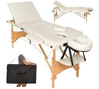 BAKAJI Tumbona de Masaje con Estructura de Madera Plegable, 3 Zonas, masajes, Fisioterapia, SPA, Centro de Bienestar, Esteticista, Profesional, Color Beige, XL Lux con Bolsa de Transporte (Estructura