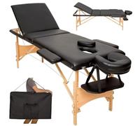 BAKAJI Tumbona de Masaje con Estructura de Madera Plegable, 3 Zonas, masajes, Fisioterapia, SPA, Centro de Bienestar, Esteticista, Profesional, Color Negro, XL Lux con Bolsa de Transporte (Estructura