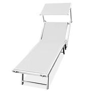 Bakaji - Tumbona plegable de playa, profesional, estructura de aluminio 180 x 60 x 40/90 cm - Tumbona de Playa / Jardín / Piscina, color blanco, con techo Parasol