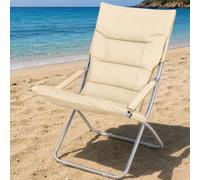 BAKAJI Tumbona Plegable portátil para Playa, Camping, Plegable, Estructura de Tubo de Aluminio, Revestimiento de Tela Oxford Acolchada para Playa, Camping, Color Beige