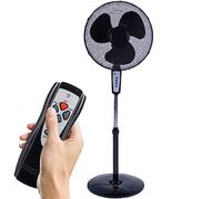 BAKAJI Ventilador de columna de pie, potencia 50 W, diámetro aspas 40 cm, 3 velocidades seleccionables, función temporizador, altura ajustable, oscilación horizontal y mando a distancia, color negro
