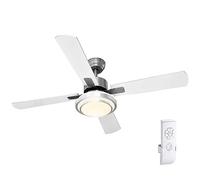 BAKAJI Ventilador de techo con 4 aspas, diámetro de 130 cm, de madera y metal, con velocidad regulable, lámpara de techo de cristal LED, potencia 20 W, encendido y mando a distancia (blanco)