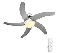 BAKAJI Ventilador de techo con luz lámpara de araña, 5 aspas de madera, lámpara cristal satinado, 3 velocidades, función de inversión de giro, temporizador y conexión para control remoto, Diám. 132cm