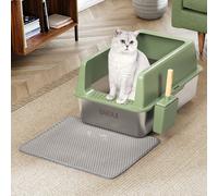 BAKAJI XXL de Arena para Gatos con Base de Acero, Antiarena, Pala y Contenedor de Residuos, Alfombrilla Antiempañadura, Base Antideslizante, Capacidad de 35L, 60 x 40 x 30 cm