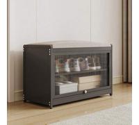 BAKAJI Zapatero con Asiento y 2 Compartimentos Interiores, Ahorra Espacio, Mueble con Puerta Transparente y Base Antideslizante para Entrada, Dormitorio, Entrada, 70 x 32 x 45 cm (Negro)