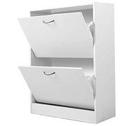 BAKAJI Zapatero de Madera de melamina con 2 Puertas abatibles y Doble Profundidad tamaño 60 x 24 x 83,5 cm (Blanco), único
