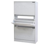 BAKAJI Zapatero de Madera MDF con 3 Puertas para Zapatos abatibles, Asas retráctiles, Doble Profundidad, tamaño Compacto, Delgado, 63 x 24 x 115 cm, Entrada de casa (Blanco fresinado)