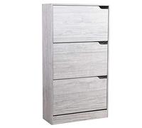 BAKAJI Zapatero de Madera MDF con 3 Puertas para Zapatos abatibles, Asas retráctiles, Doble Profundidad, tamaño Compacto, Delgado, 63 x 24 x 115 cm, Ahorro de Espacio para la Entrada del hogar (Gris)