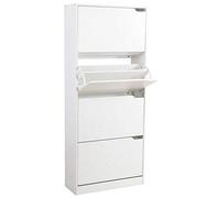 BAKAJI Zapatero de Madera MDF con 4 Puertas para Zapatos abatibles, Asas retráctiles, Doble Profundidad, tamaño Compacto, Delgado, 63 x 24 x 150 cm, Entrada de casa (Blanco fresinado)