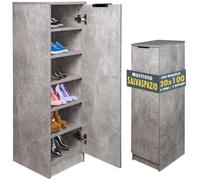 BAKAJI Zapatero Multiusos de Madera antiarañazos para Ahorrar Espacio, con 6 Compartimentos y 5 estantes, Ideal para casa, Entrada, Oficina, salón, 30 x 35 x 100 cm (Cemento)